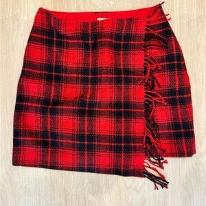 LOFT Red and Black Plaid Pencil Skirt